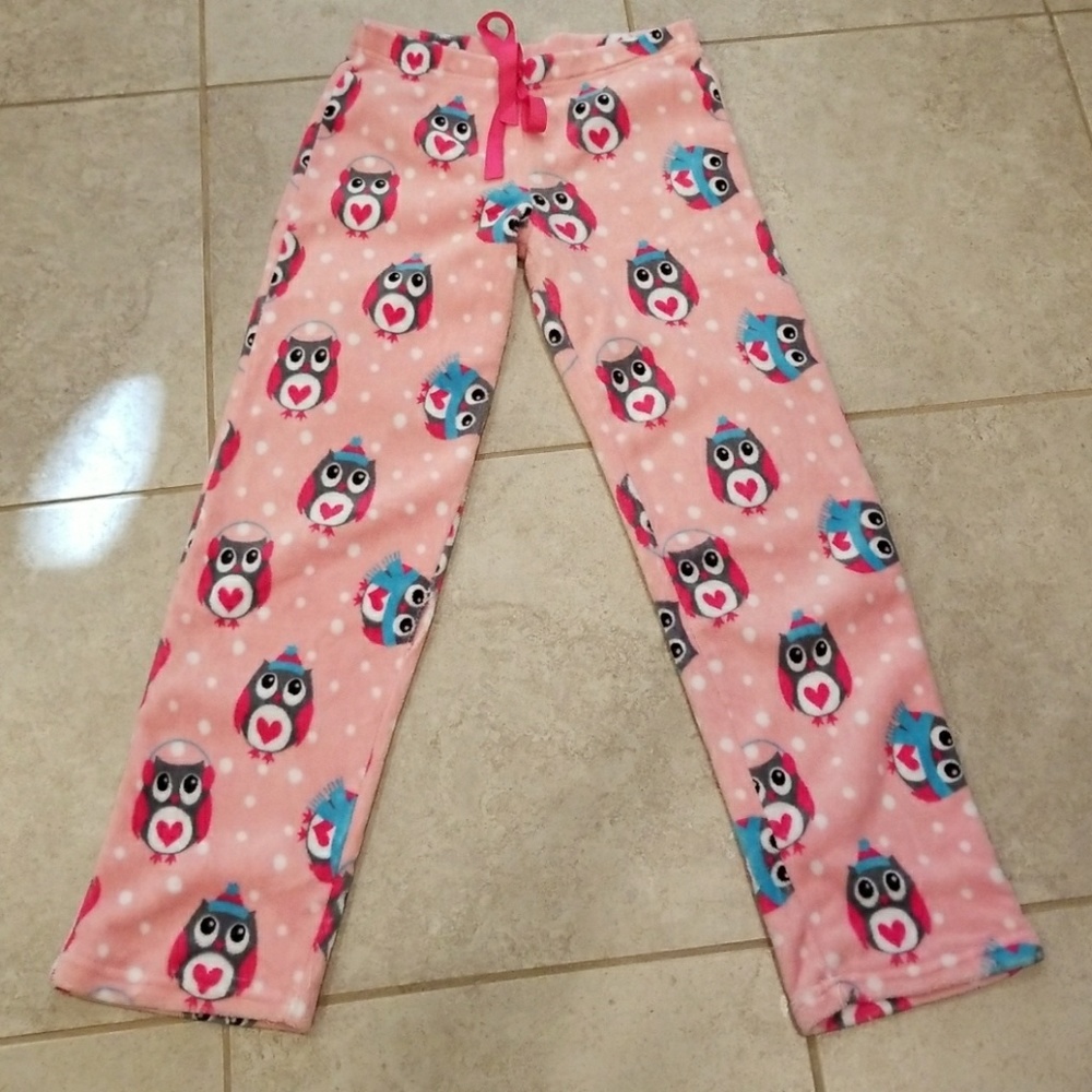 Women size Large pink owl fleece pajama pants